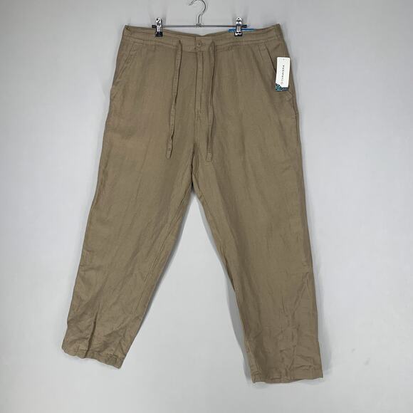 Cubavera Linen Pants 1XB Brown Drawstring Stretch Linen Blend Beach Summer 30" - Picture 1 of 11